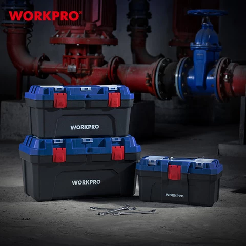 WORKPRO 410MM(16") Plastic Tool Boxes Hardware Storage Toolbox with Removable Tray Plastic Storage Organizer Box