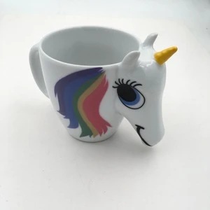 ZOGIFT 2018 Cute 3D Unicorn Shaped Ceramic Mug With Rainbow Handle Unicorn Coffee Mug Cute Gifts Drinkware