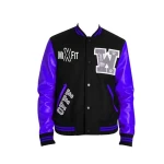 Varsity Jacket Letterman Jacket Custom Logo Varsity Letterman Wool Fabric in Blue Winter Coat Men Jacket 100% Leather