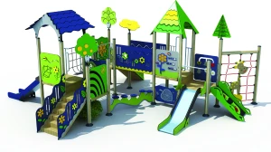 Outdoor play in jungle theme with images of flower and animals for kids to play in kindergarten and resort