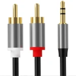 3.5 Aux to 2 x RCA Adapters, Audio Cable for Amplifiers, Active Speakers with Gold-Plated Plugs