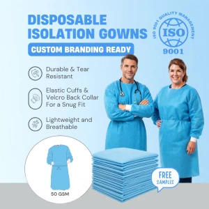Disposable Isolation Gowns | 50 GSM Durable | Fluid-Resistant PPE | Breathable & Comfortable |