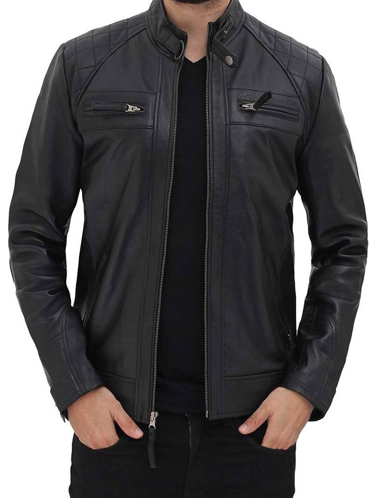 Buy Men's-black-quilted-biker-leather-jacket-renwick from Sharsal Inc ...