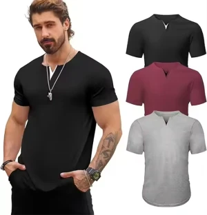 Wholesales Holiday Strong Streetwear Heavy Cotton Blank Solid Color Black Plain V Neck T Shirt Men Customized Wholesale