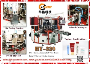 UV Screen Printing Machine HY-R320: 1 To 6 Color Automatic Soft Tube Mount Rotary Table