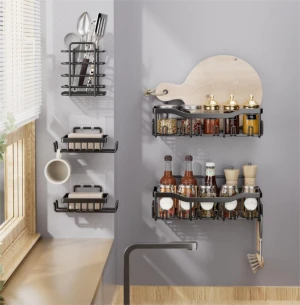 No need to drill 5 pieces of stainless steel bathtub storage rack customization