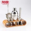 10 Pieces Bartender Kit 550/750ML 18/24oz  Cocktail Shaker Set Stainless Steel bar Set With Bamboo Stand Or Wood Stand