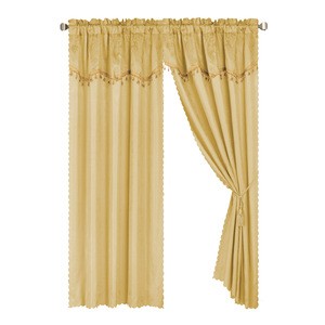 100% Polyester Satin Printing Rod Pocket Window Curtain With Valance With Ultrasonic cutting