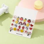 12 pairs/set enamel animal pet dog fruit cherry apple star heart design stud earring set