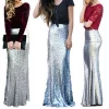 1220-MX39 Wholesales popular maxi skirt silver mesh sequins prom skirt for Europe women clothing