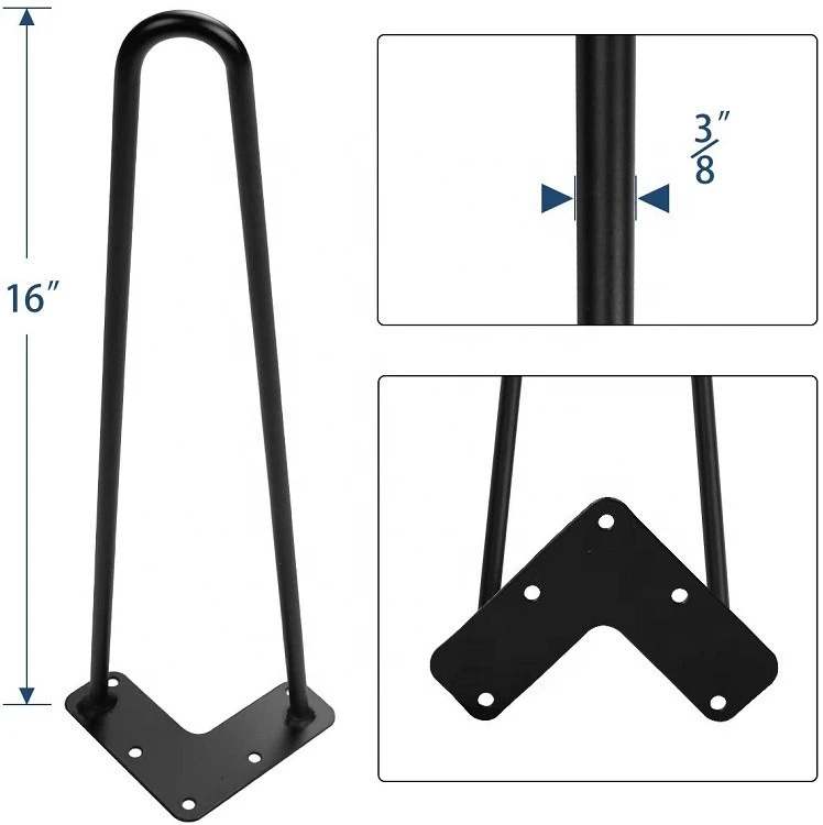 16 Inch Black Hairpin Leg Set for 4 Heavy Duty 2 Rods Table Legs for DIY Desk Stand Bench Coffee