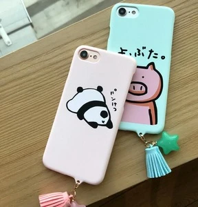 2017 matte pig and panda carton blue tassel design pattern phone case cover for iphone 5 6 6 P 7 7p high quality