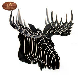 2018 wooden puzzle craft animal head wall hanging deer decoration,carved wood products craft