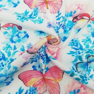 2019 Hot Sell Professional Customized Printed Butterfly Rayon Challie Fabric Viscose Fabric For Ladies&#039; Dress