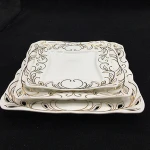 2020 Luxury Square Hollow Personalized Porcelain Gold Rimmed Dishes Plate