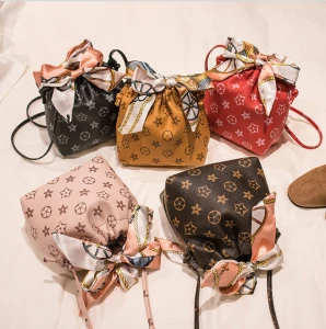 2020 womens leather drawstring crossbody printed shoulder bucket bag korean fashion bags tote handbags for women