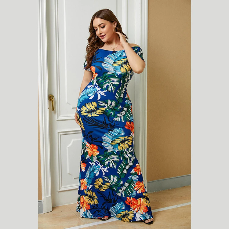 2021 New Women Clothing Plus Size Floral Off Shoulder Dress Women Clothing Dress Casual Sexy Wholesale Clothing