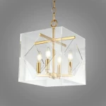 2022 New Modern Nordic Style Acrylic Iron Pendant Lamp with Brass Finish Small Size Rectangle Box Pendant Light for Home Decor