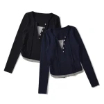 2023 autumn vintage two long sleeve knitwear women blouse fold waist hanging neck strap V-neck sweater shirt