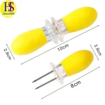 2PCS Kitchen Camping Tools Stainless Steel Skewers BBQ Corn Cob Holders with Rubber Handle