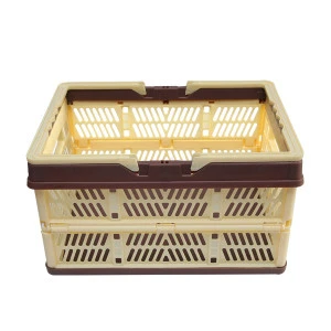 31 Liter Collapsible Plastic Storage Bin / Container Grated Wall Folding Utility Shopping Carry Basket Tote With Handle