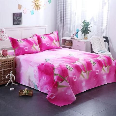 3pcs/set Romantic 3D Rose Pattern Printing Bed Sheet Pillow Cover Bedding Set Sheet Modern