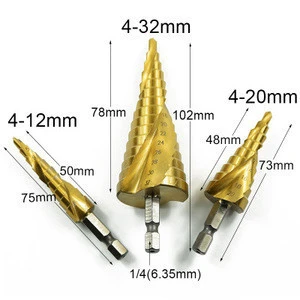 4-12 4-20 4-32 mm HSS Titanium Coated Step Drill Bit Drilling Power Tools for Metal High Speed Steel Wood Hole Cutter Cone Drill