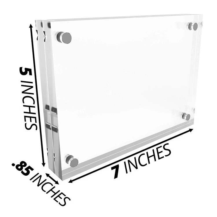 5x7 inch clear acrylic plastic double sided magnetic photo frame