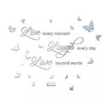 Acrylic Mirror Sticker Decals Live Love Laugh Wall Sticker Decoration Peel And Stick Hollow Wall Stickers Home Decor
