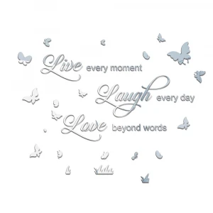 Acrylic Mirror Sticker Decals Live Love Laugh Wall Sticker Decoration Peel And Stick Hollow Wall Stickers Home Decor