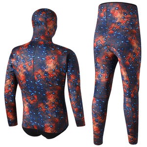 Adult 2PCS Sets Long John Neoprene Diving Suit 7mm Camouflage Wet Suit Diving Open Cell Spearfishing Wetsuit with Hood