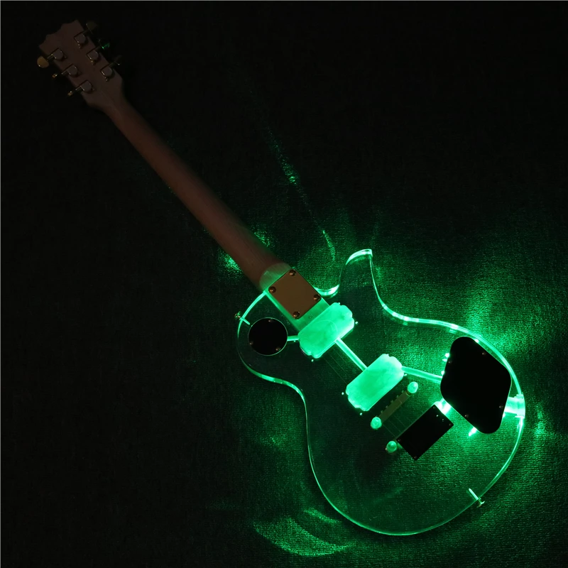 Afanti Music Acrylic Body Left hand Electric guitar with Green LED lights (PAG-115)