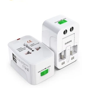 All in One Universal International Plug Adapter 2 USB Port World Travel AC Power Charger Adaptor with AU US UK EU converter Plug