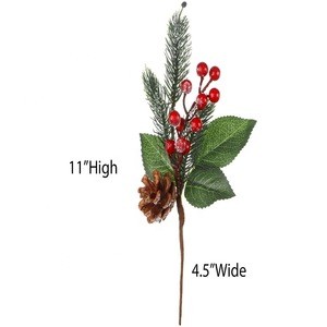 Amazon Hot Selling Christmas Decorations Supplies Snowy Christmas Pine Cone Flower Decoration With Holly Red Berry