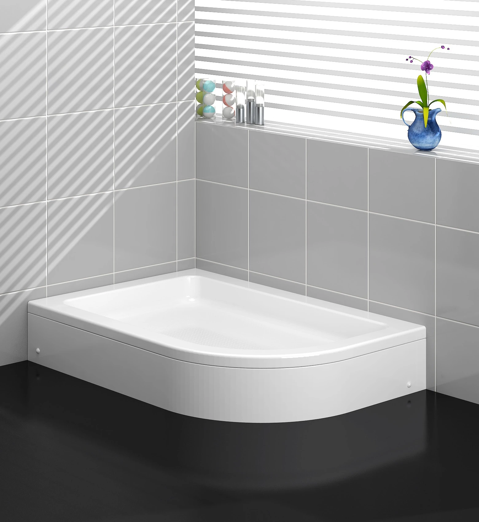 Asymmetric Acrylic Deep Monoblock Slim Flat Bath Base Shower Tray