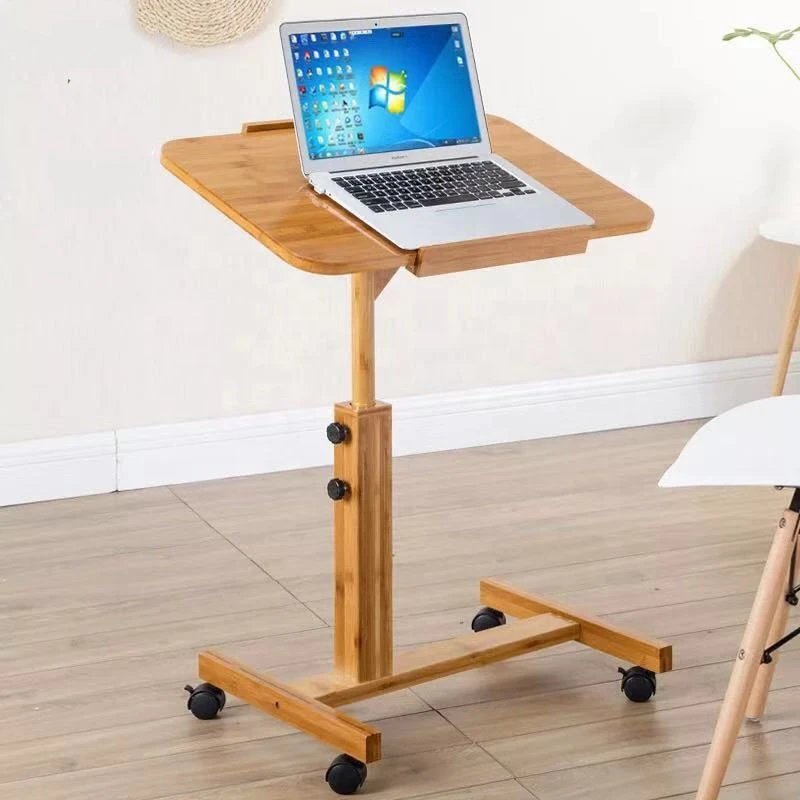 Bamboo Movable Computer Table Lift Laptop Table with Slope adjustable foot plate