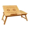 Bamboo wooden computer desk/ portable foldable laptop table with cup holder cooler fan drawer