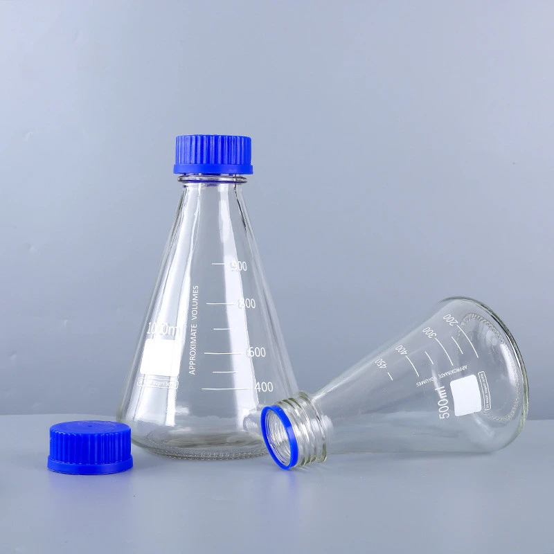 BAT LAB Supply conical transparent wide mouth bottle glass bottle laboratory equipment blue lid bottle