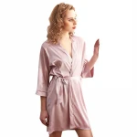 bathrobe yukata ice silk cardigan  lingerie woman nightdress silk  nightgown woman home long nightgown