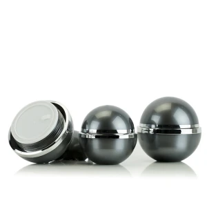 Black sphere PMMA Skincare day/night cream/gel /moisture cosmetic jar, container with shining shoulder WE-J 50/80g