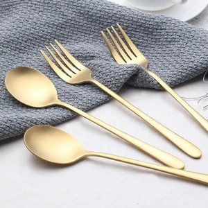 Bulk Matt Flatware Stainless Steel Spoon Fork Brushed Matte Gold Plated Cutlery Set