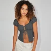 C CLOTHING 2024 Tight Crop Top Short Sleeve Sexy Blouse Women Summer Top Femme Sexy Crop