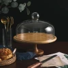 Cake Display Server Tray for Kitchen Cake Stand with Wood with Base Clear Acrylic Dome Lid Turntable Cake Stand