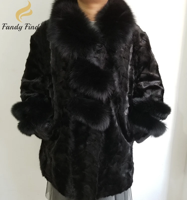 Canada Design Pieces of Mink Coat Fox Fur Collar Overcoat