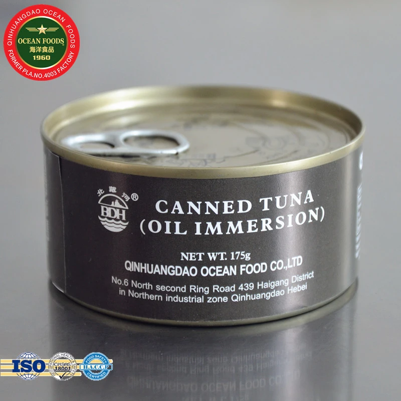 Canned Food Seafood Tuna Fish Oil Flavor 0.175 Kg Tuna. Tender from CN 175g Body ?60% with 3 Years Shelf Life