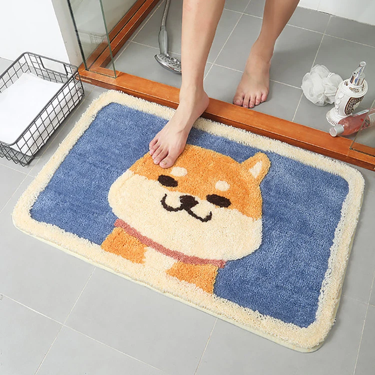 Cartoon Dog Floor Mat Thick Double-layer High and Low Hair Door Mats Home Non-slip Flocking Absorbent Bath Mats Bathroom 45*65CM