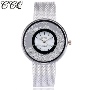 CCQ Brand Fashion Gold &amp; Silver Plastic Band Women Rhinestone Watches Luxury Female Quartz Watch Clock Gift Relogio Feminino Hot