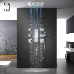 Ceiling Embedded 400*400mm Shower Head with Music Speaker Bathroom Thermostatic Shower Mixer Valve Led Shower Faucet Set