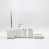 Ceramic bamboo marble effect bathroom 5 pcs set lotion dispenser tumbler toothbrush holder soap dish toilet brush holder