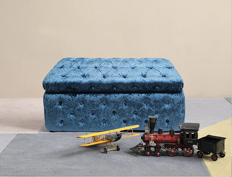 Cheap Blue Merchandise Luxury Velvet Sofa Ottoman Bench Chair Tufted Storage Bench Ottoman Stool Sofa